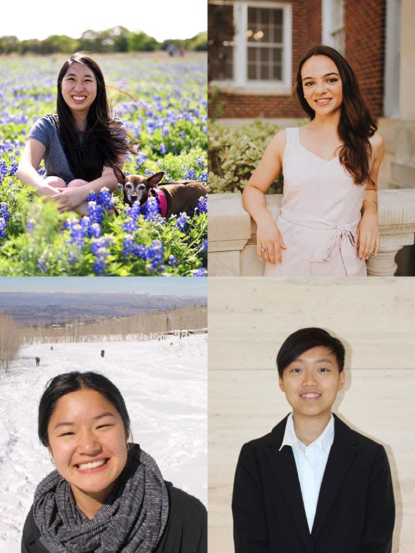 Headshots of the members of the team behind throw-a-weigh: Rosaline Chen, Paige Livingston Lopez, Joyce Xiong, and Becky Xu.